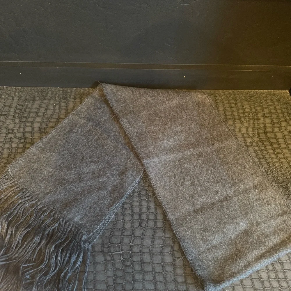 Gray Fringed Scarf 100% baby Alpaca Color Gray